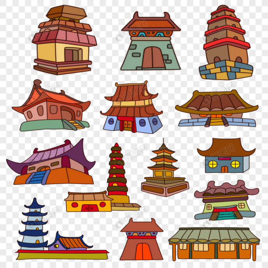 免抠元素 手绘/卡通元素 寺庙.