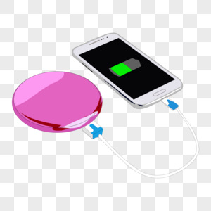 卡通手绘白色智能手机粉色圆形充电宝图片