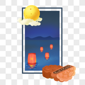 中秋节月饼和满月美景边框图片