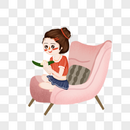 坐在沙发上吃粽子的女孩图片