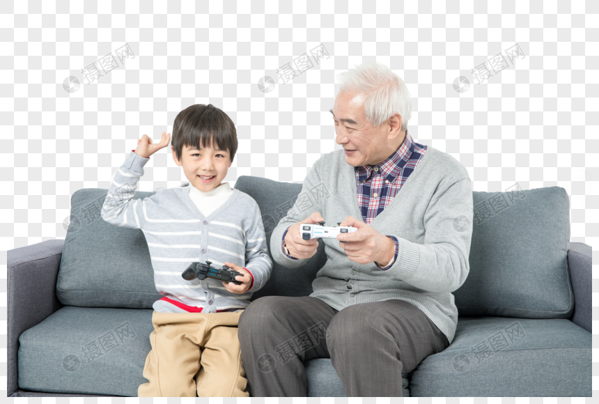 爷孙俩在打游戏图片