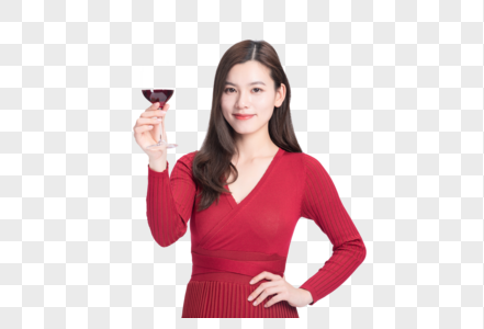 时尚美女在品红酒图片