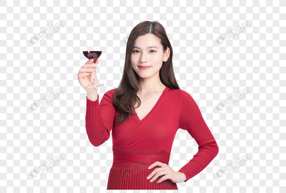 时尚美女在品红酒图片