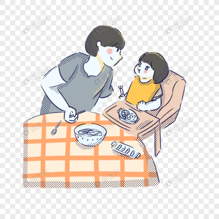 父亲和孩子一起吃饭图片