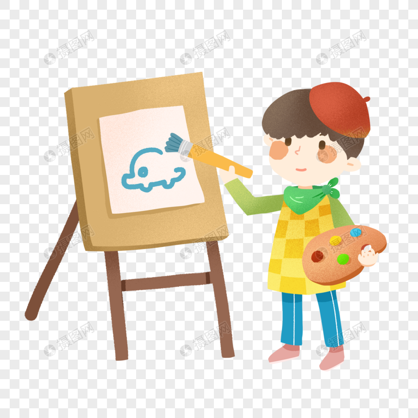 暑期美术儿童画培训班招生画画的小男孩元素素材下载-正版素材