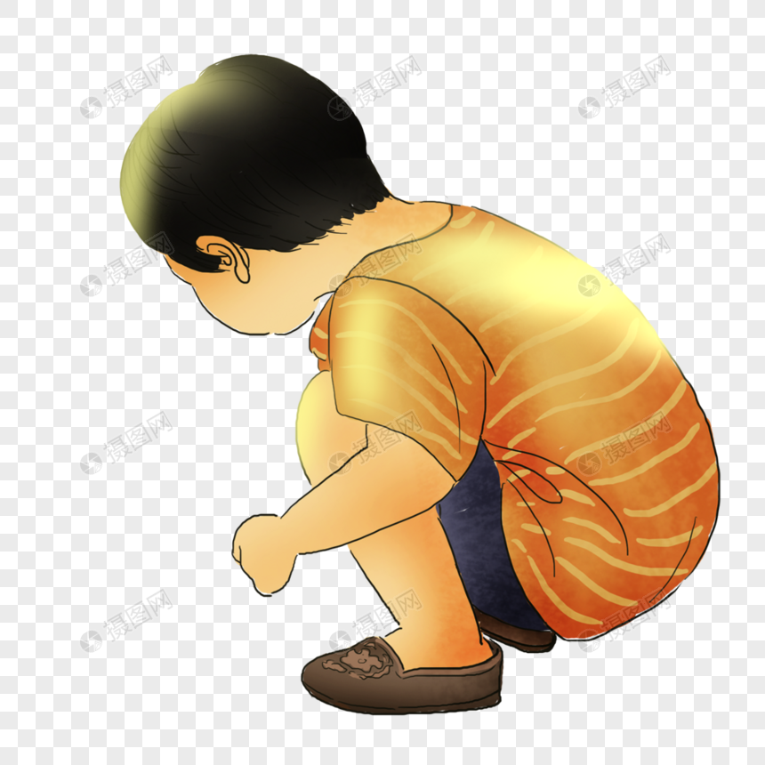 蹲着的小孩元素素材下载-正版素材401411335-摄图网