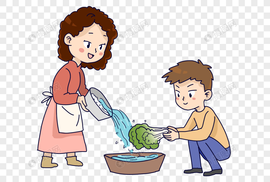 免抠元素 手绘/卡通元素 节约用水淘米水洗菜.png