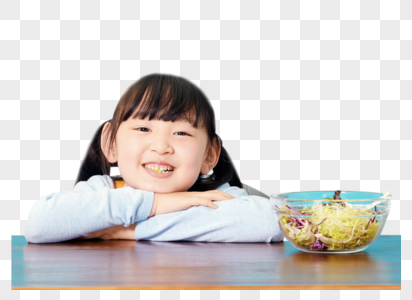 小女孩吃沙拉图片