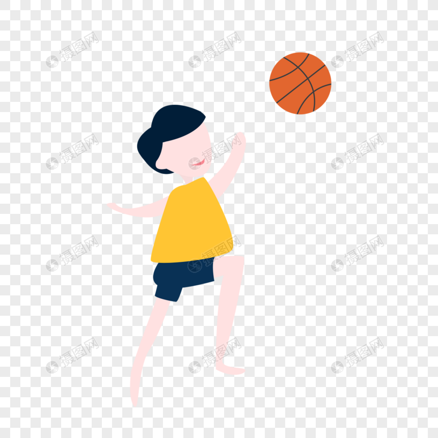 免抠元素 手绘/卡通元素 小男生 扣篮.
