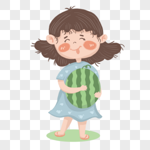 开心的抱着西瓜的小女孩图片