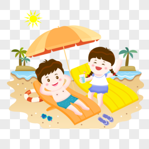 夏季海边度假儿童插画图片