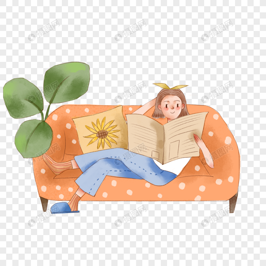 躺在沙发上看书的女孩