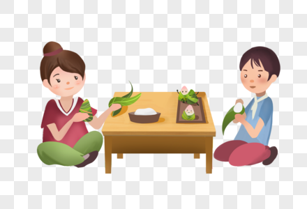 坐着吃粽子的情侣图片