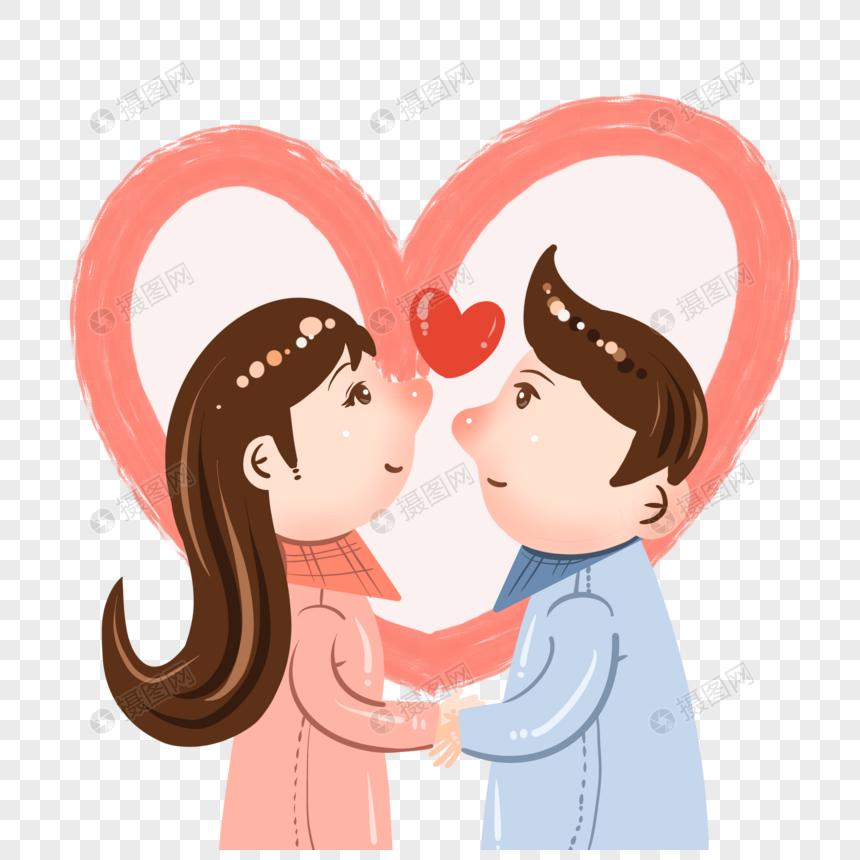 卡通情侣秀恩爱插画元素