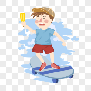 玩滑板吃雪糕的男孩高清图片