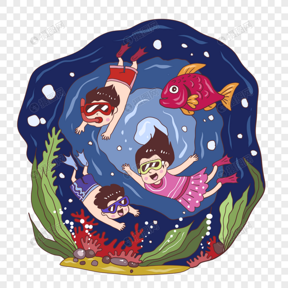 潜水的孩子图片