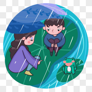 树叶下躲雨的情侣高清图片