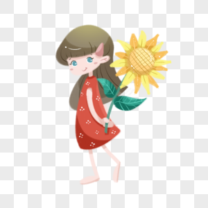 女孩与向日葵手绘高清图片素材