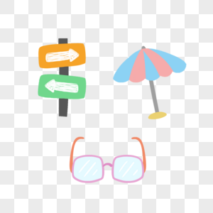 国庆旅行出游物品指路牌眼镜伞遮阳伞高清图片素材