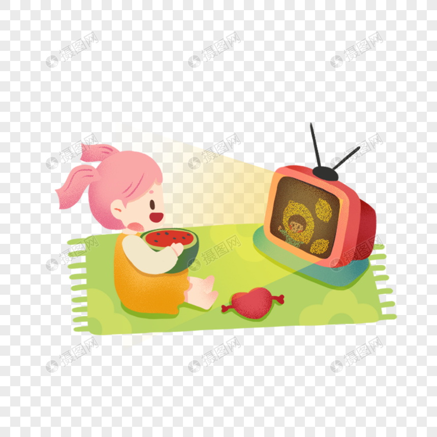看电视吃瓜的女孩图片
