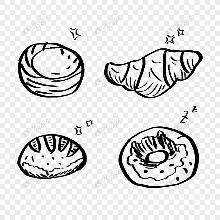 手绘面包手绘糕点线稿图片