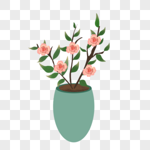 手绘粉色玫瑰盆栽元素图片