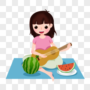 卡通吃西瓜的女孩图片