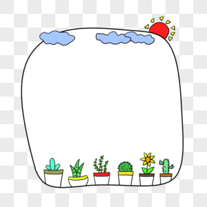 手绘卡通盆栽边框对话框素材图片素材