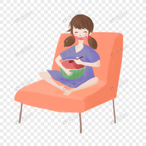 坐在椅子上吃瓜的女孩图片