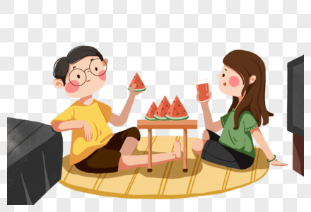 坐着吃瓜的孩子高清图片
