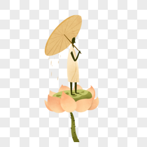 站在莲花上打伞的女孩荷花高清图片素材
