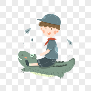 卡通男孩骑鳄鱼高清图片