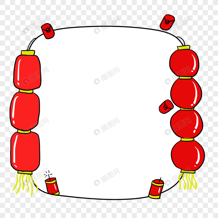 手绘春节灯笼边框对话框图片