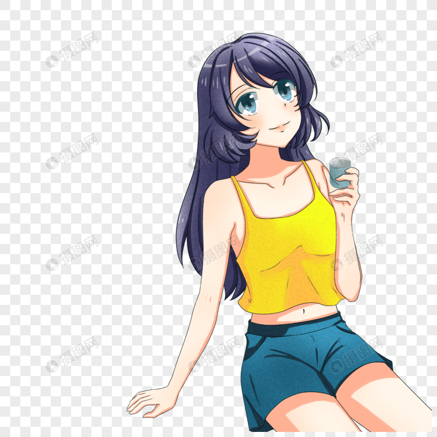 坐着喝水的女孩