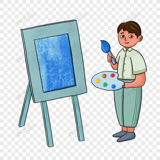 儿童站在画架前学习绘画图片
