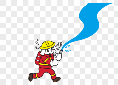 消防员奔跑喷水作业矢量卡通免抠素材图片