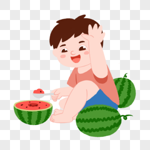 夏季小男孩吃西瓜素材图片