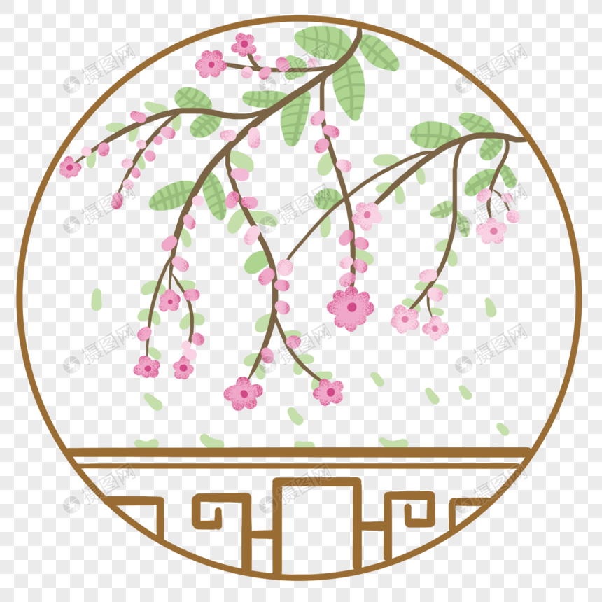 手绘古风窗户和花
