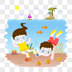夏日儿童海底潜水高清图片