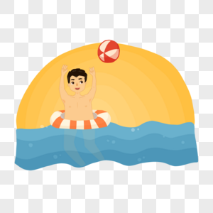 夏日游泳游泳圈水面打球人物男人图片