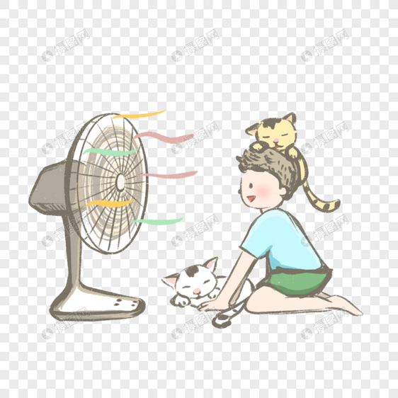 夏天吹电扇的男孩图片