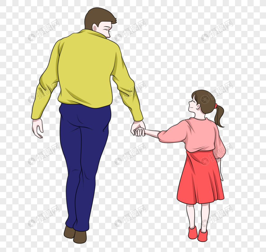 父亲牵着女儿背影带着女儿游玩出行大手牵小手图片