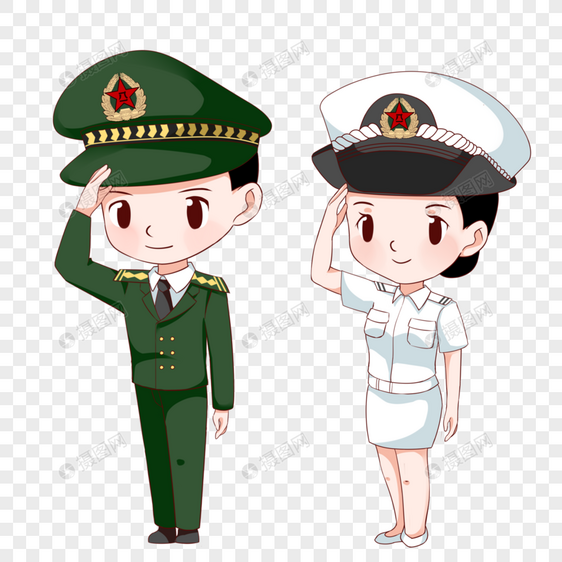 建党节建军节海军陆军卡通形象图片