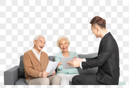 老年夫妻和保险业务销售形象图片