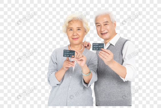 老年夫妻拿着卡图片