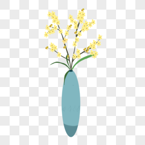手绘黄色桂花花瓶元素图片