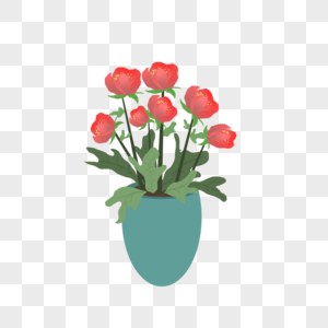 手绘红色玫瑰花花瓶元素图片