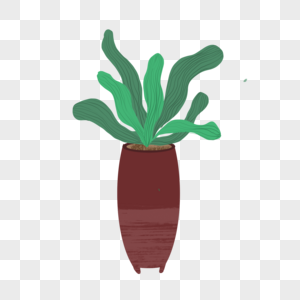 手绘绿色植物花瓶元素图片