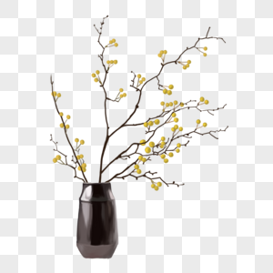 手绘黄色桂花花瓶元素高清图片