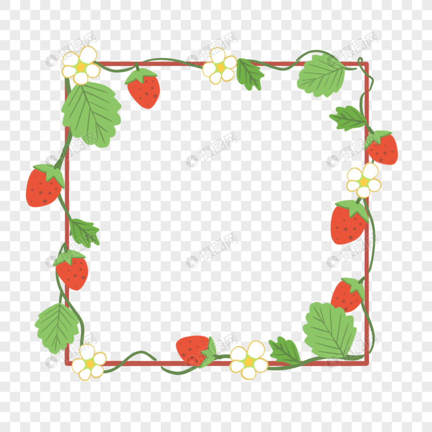 夏天草莓植物边框图片